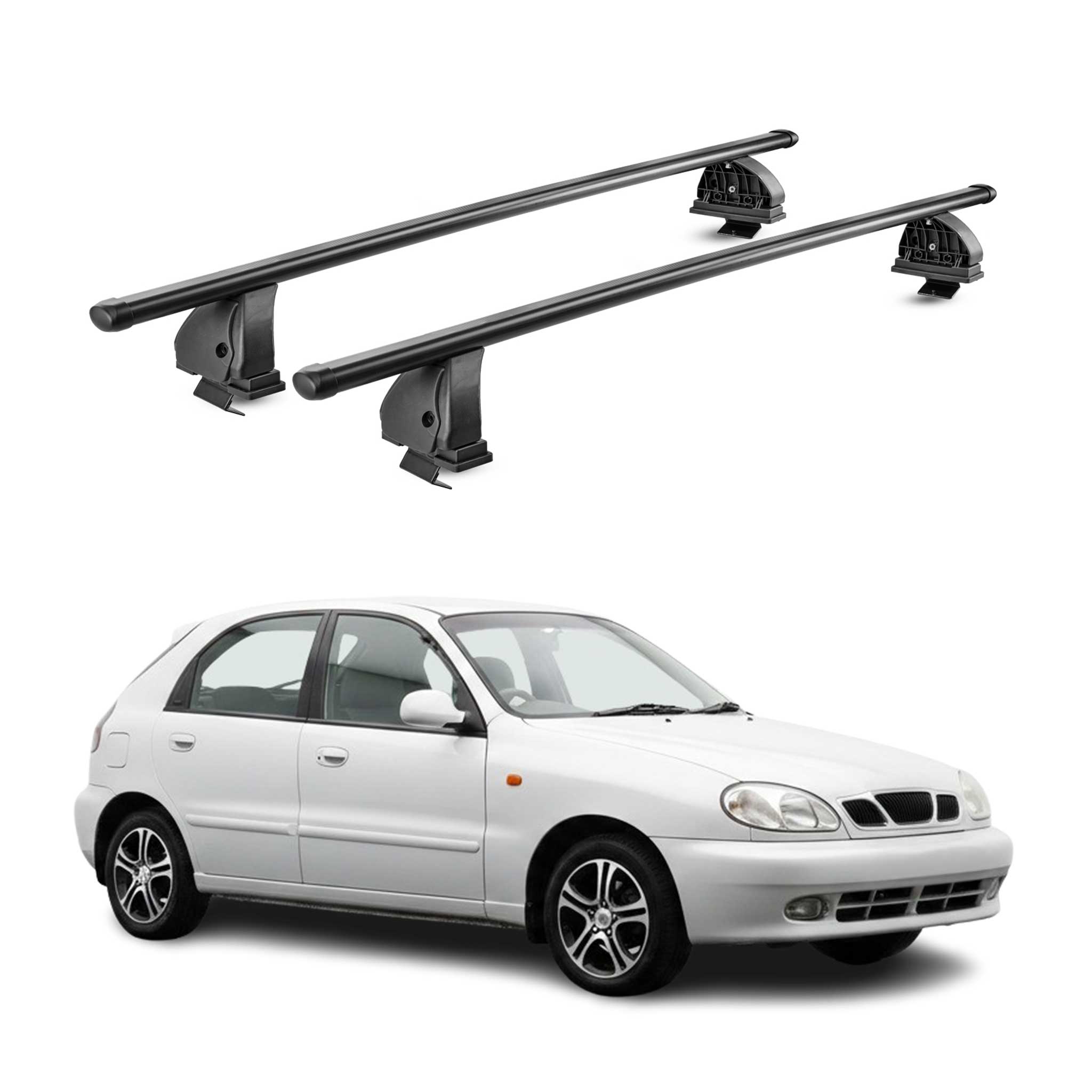 Barres de toit transversales acier pour Daewoo Lanos HB 1997-2002 TÜV Noir 2Pcs