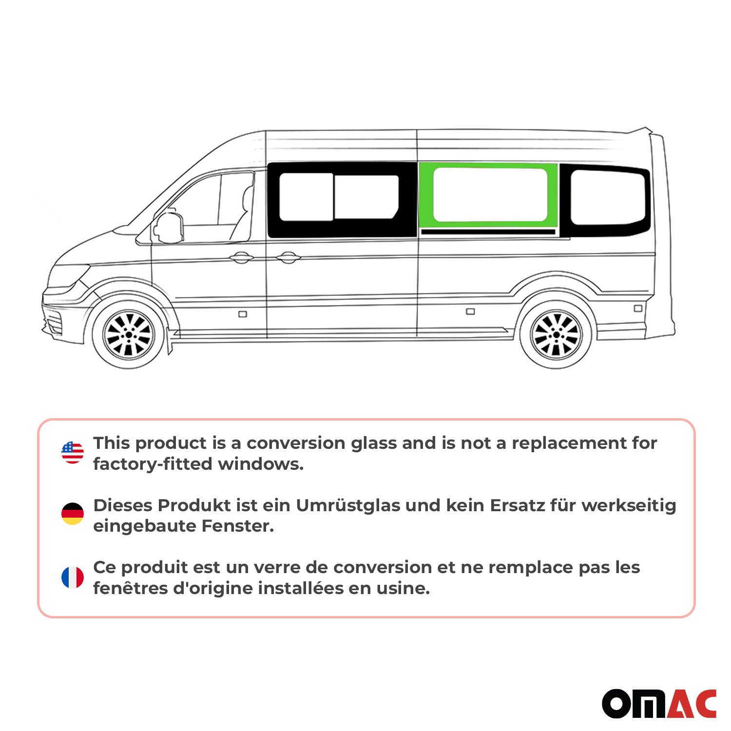 Vitre de Porte pour MAN TGE 2017-2026 L3 milieu Gauche Porte coulissante
