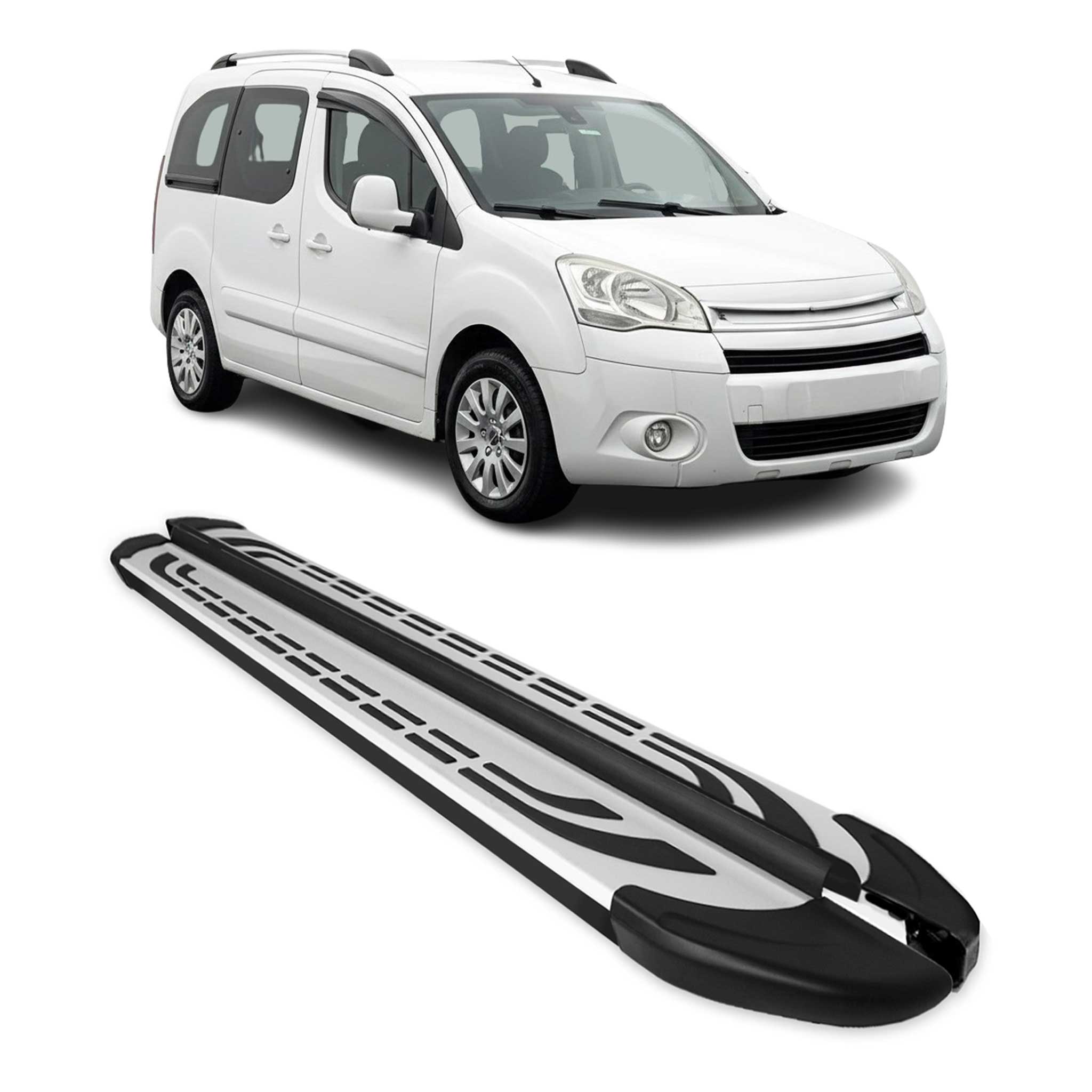 Marchepieds Latéraux pour Citroen Berlingo 2008-2018 L1 Aluminium Gris Noir 2Pcs