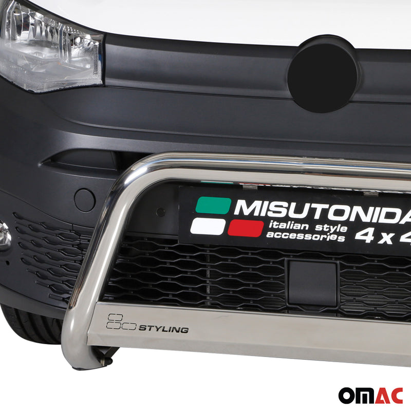 Pare-buffle Avant pour VW Caddy 2021-2025 63mm en Acier Inoxydable Argent