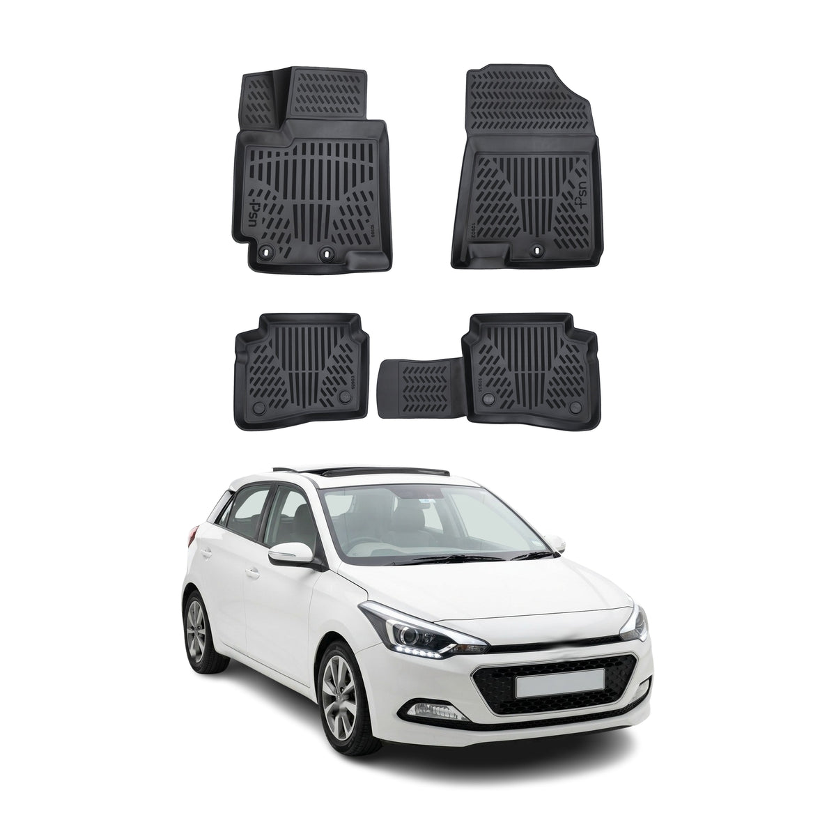 Tapis de sol pour Hyundai I20 2014-2020 Noir 3D en Caoutchouc TPE 4Pcs
