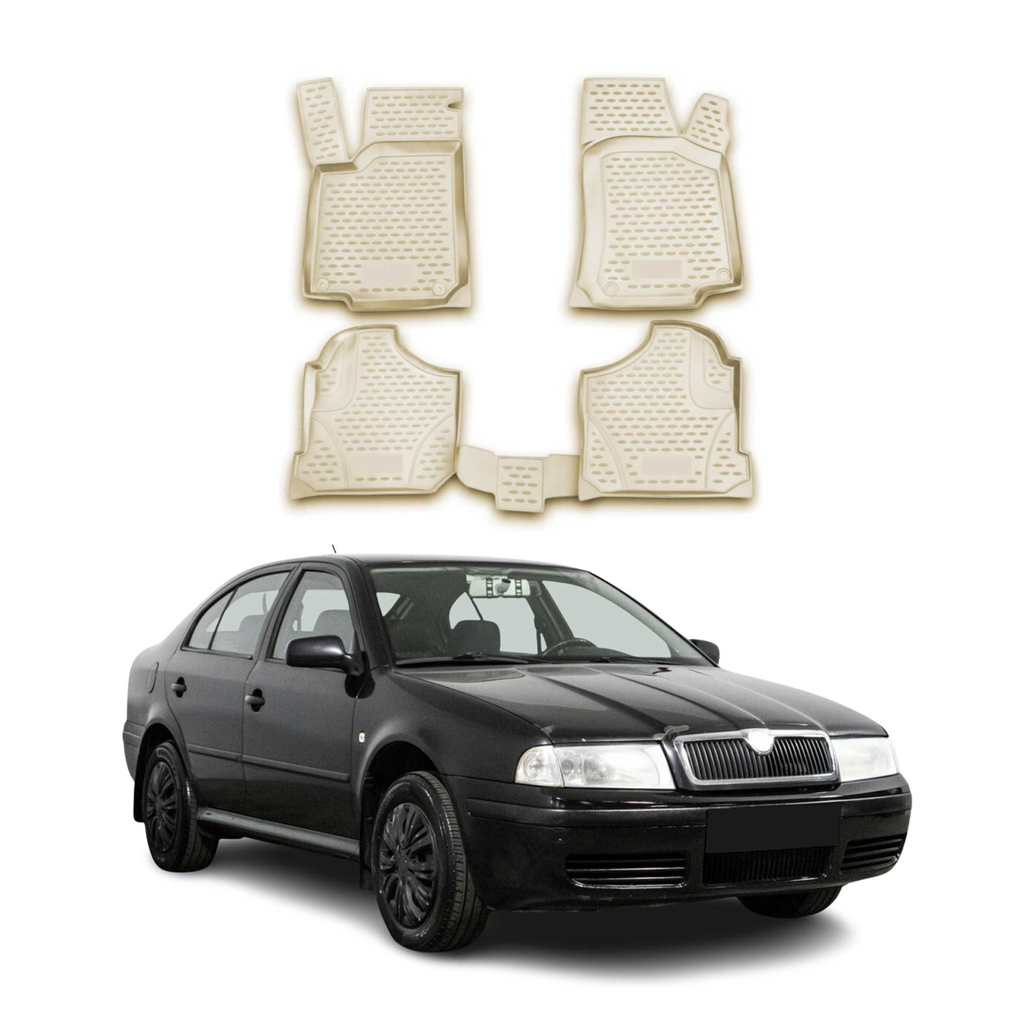 Tapis de sol pour Skoda Octavia 1996-2004 en caoutchouc TPE 3D Beige 4Pcs
