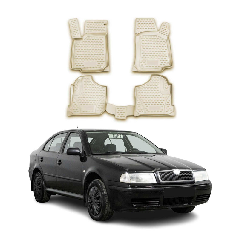 Tapis de sol pour Skoda Octavia 1996-2004 en caoutchouc TPE 3D Beige 4Pcs