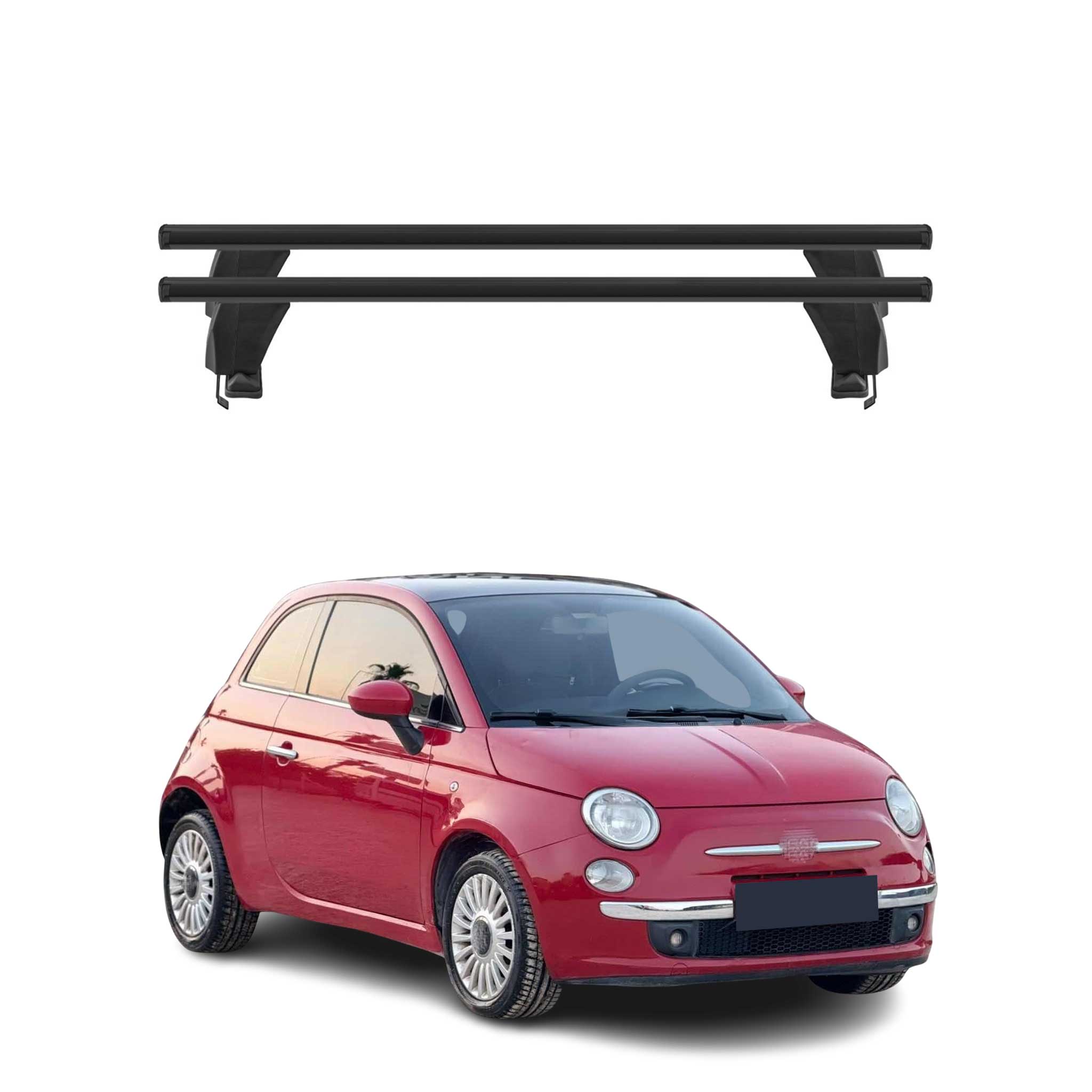 Menabo Barres de toit Transversales pour Fiat 500 2007-2024 Alu Noir ABE 2x