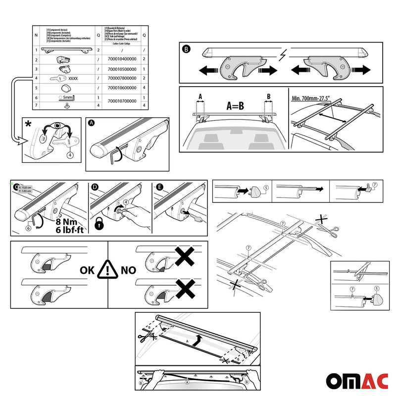 Barres de toit transversales pour Toyota Picnic 1996-2001 90kg TÜV Alu Gris 2tlg