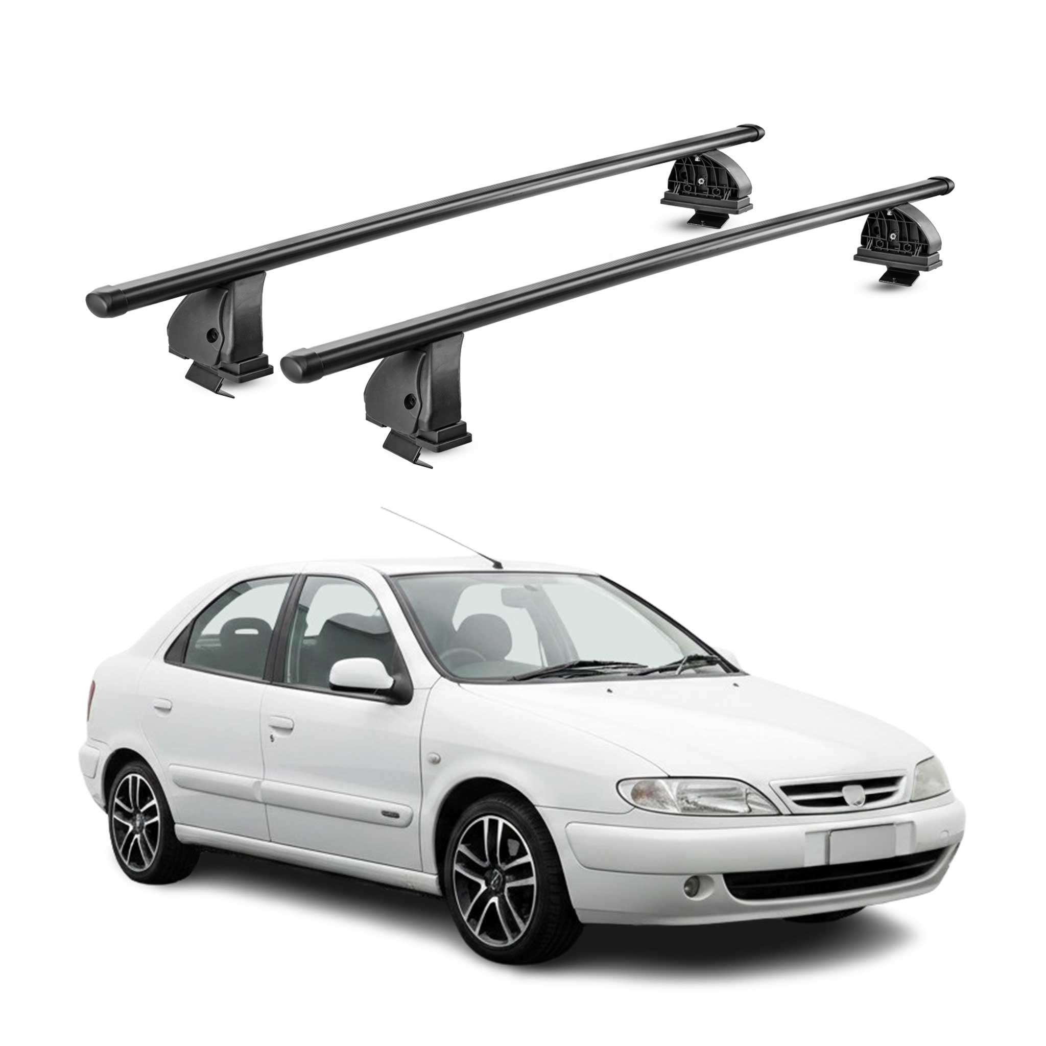 Barres de toit transversales acier pour Citroen Xsara 1997-2006 TÜV Noir 2Pcs