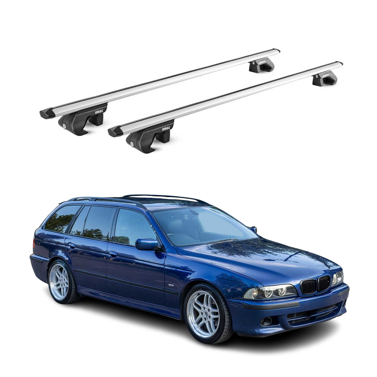 Barres de toit transversales ABE pour BMW Serie 5 Break E39 E61 1996-2011 Gris