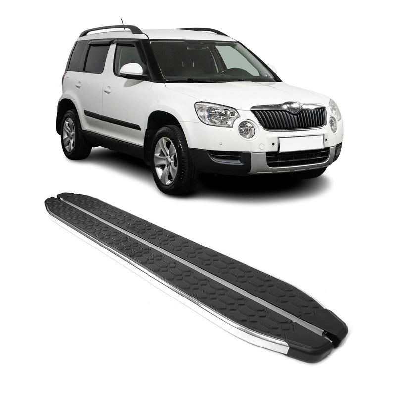 Marchepieds Latéraux pour Skoda Yeti 2009-2017 inox Brillant Argent Noir 2Pcs