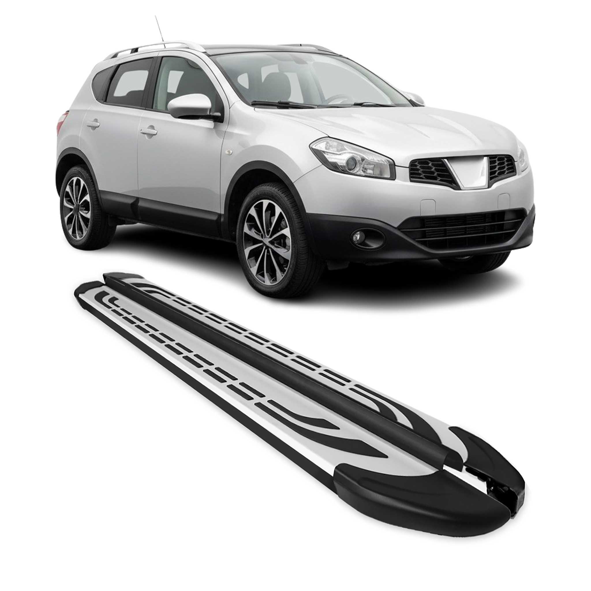Marchepieds Latéraux pour Nissan Qashqai J10 2006-2014 Aluminium Gris Noir 2x