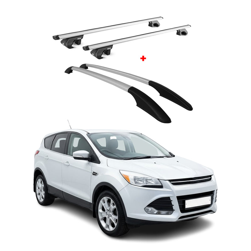 KIT Barres de toit trans+long pour Ford Kuga 2012-2019 Alu Gris