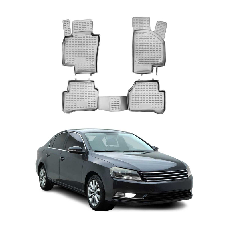 Tapis de sol pour VW Passat B7 2011-2015 en caoutchouc TPE 3D Gris 4Pcs