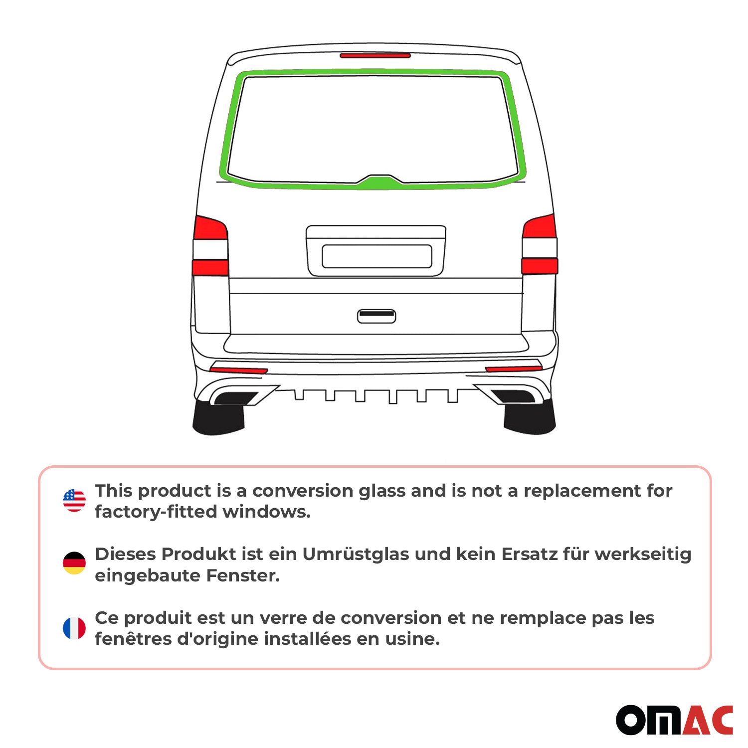 Vitre de Porte pour VW T5 2003-2015 L1/L2 Porte Arrière du hayon Verre fixe