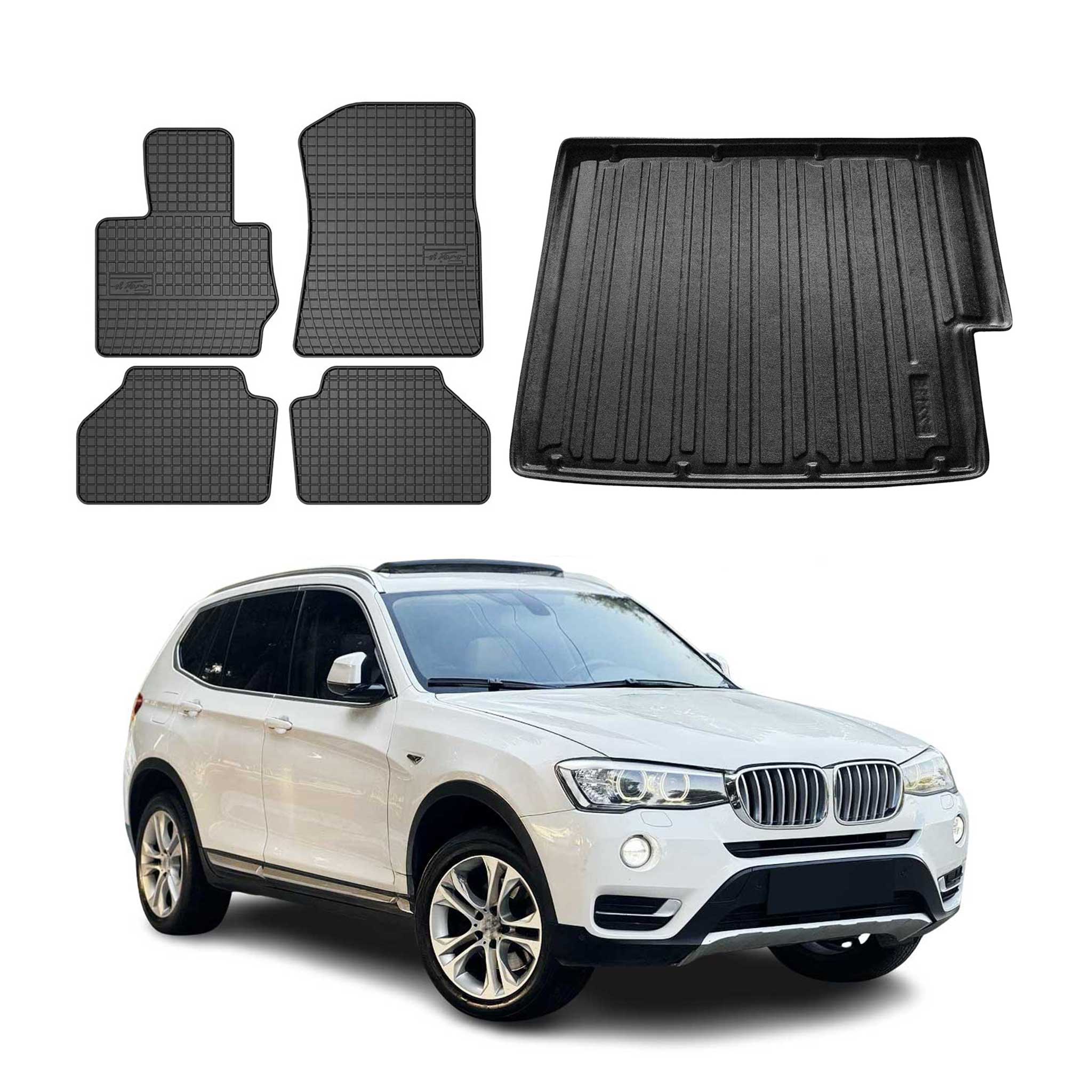 Kit Tapis de sol et coffre pour BMW X3 F25 2010-2017 Noir TPE