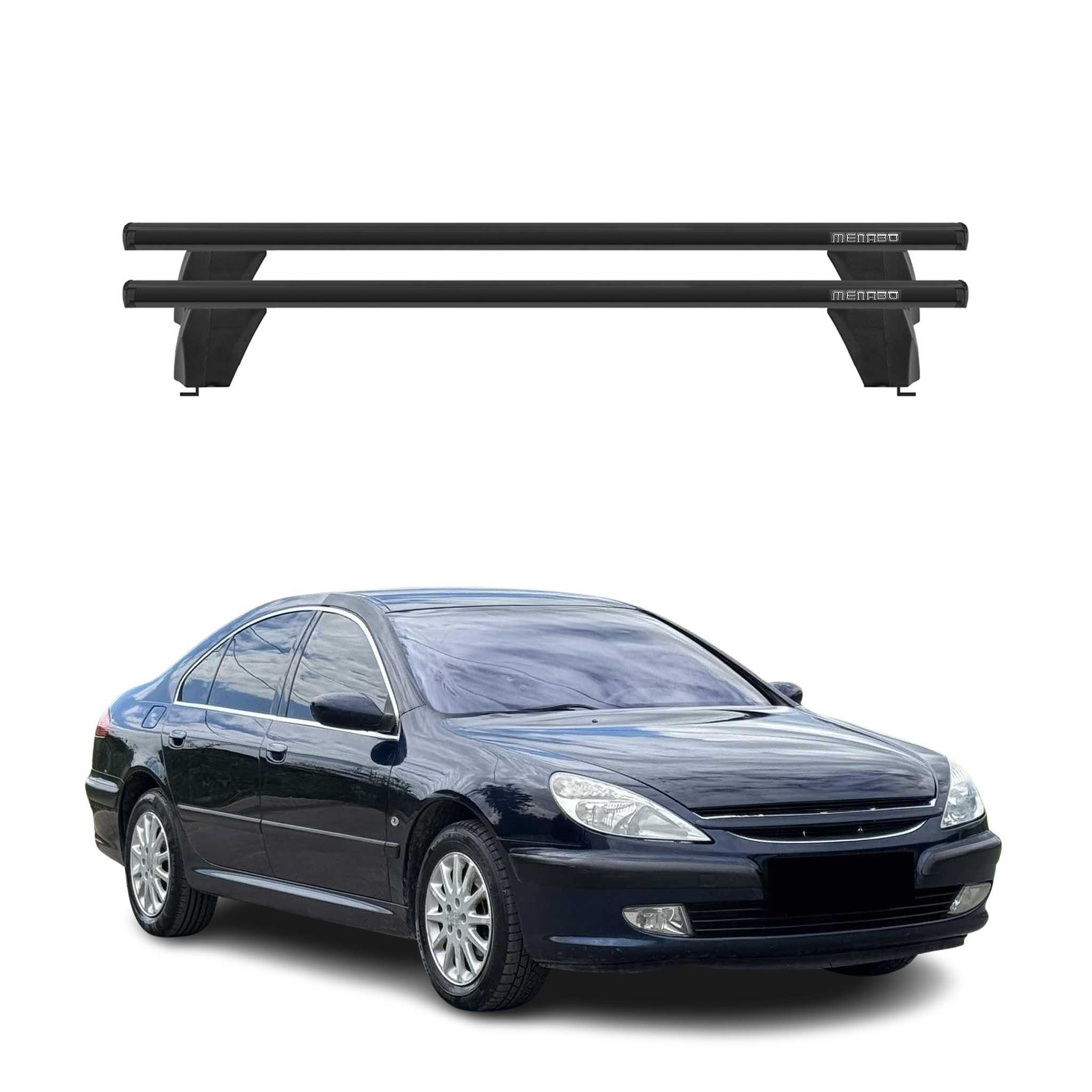 Menabo Barres de toit Transversales pour Peugeot 607 2000-2005 Alu Noir 2x ABE