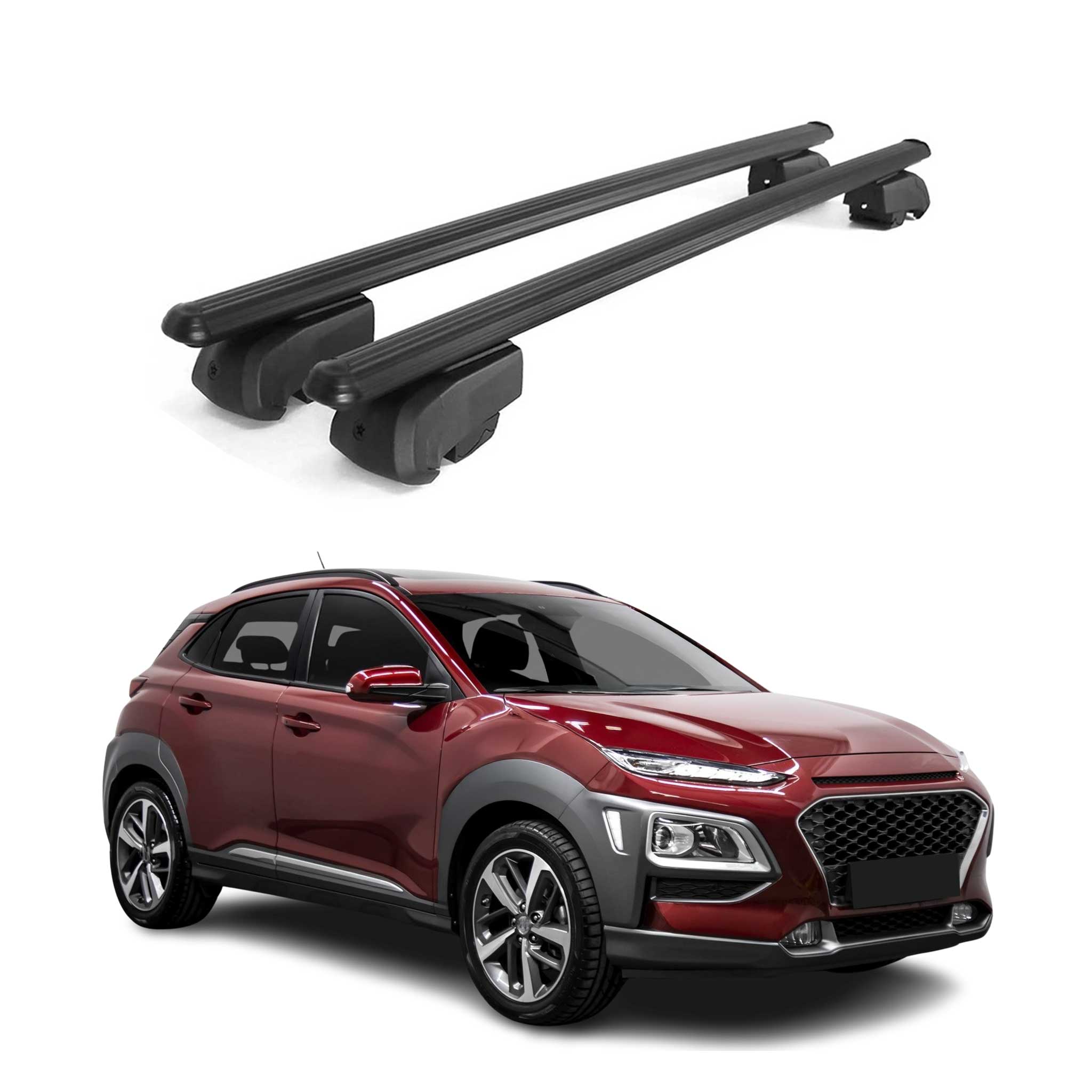 Barres de toit Transversales pour Hyundai Kona 2017-2023 Aluminium Noir ABE