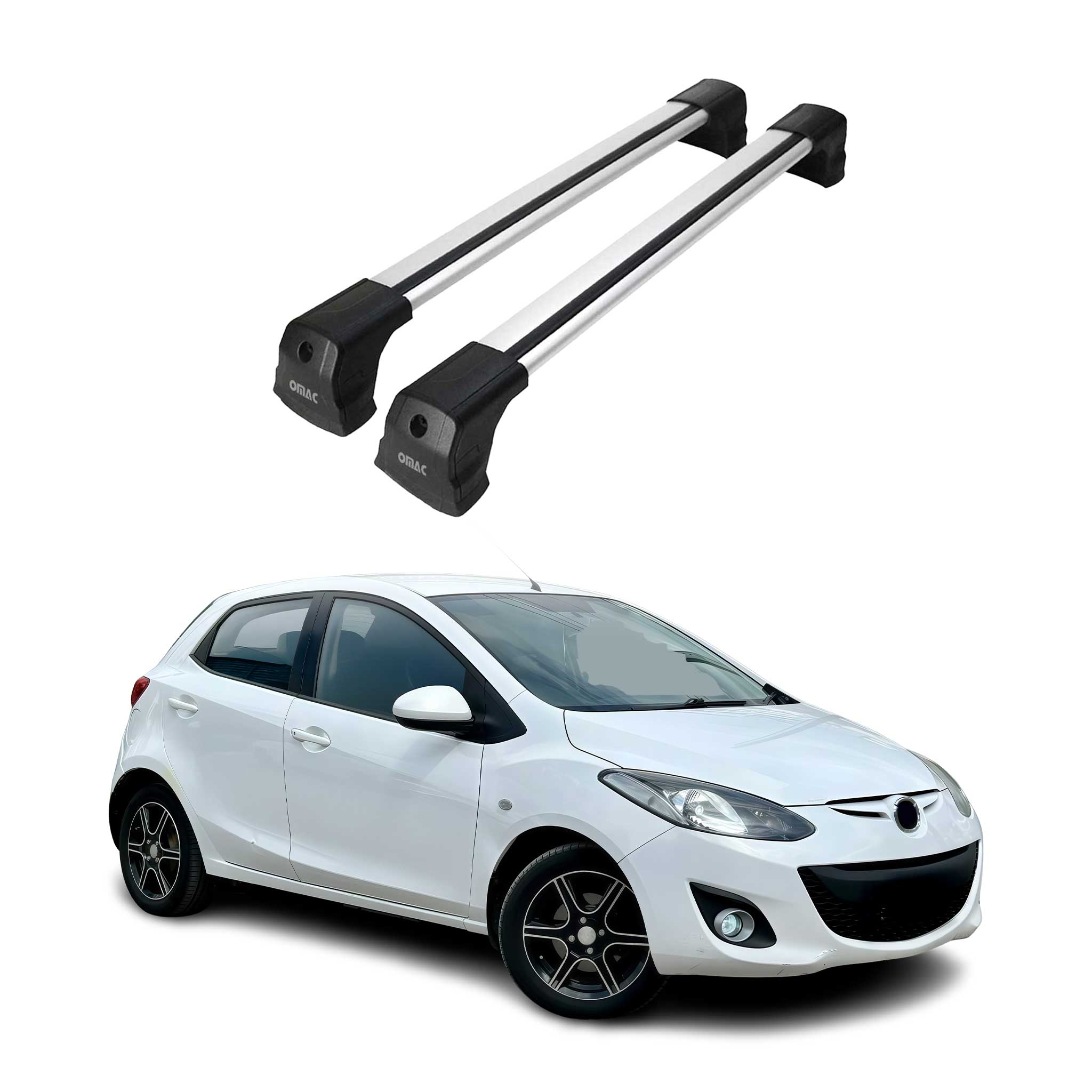 Barres de toit transversales pour Mazda 2 2007-2015 HB Aluminium Gris