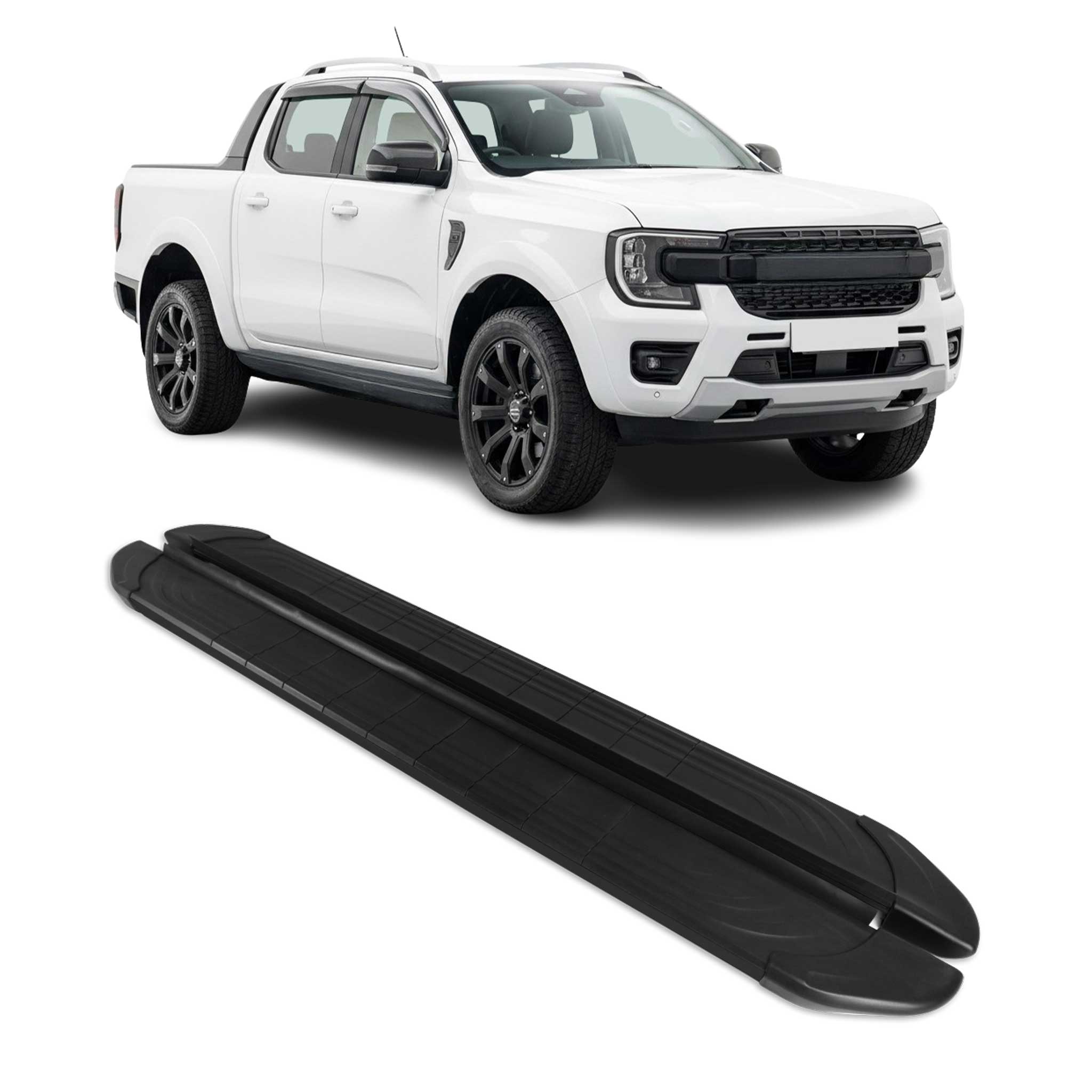Marchepieds Latéraux Pédale pour Ford Ranger T6 2022-2026 DoubleCab Alu Noir 2x
