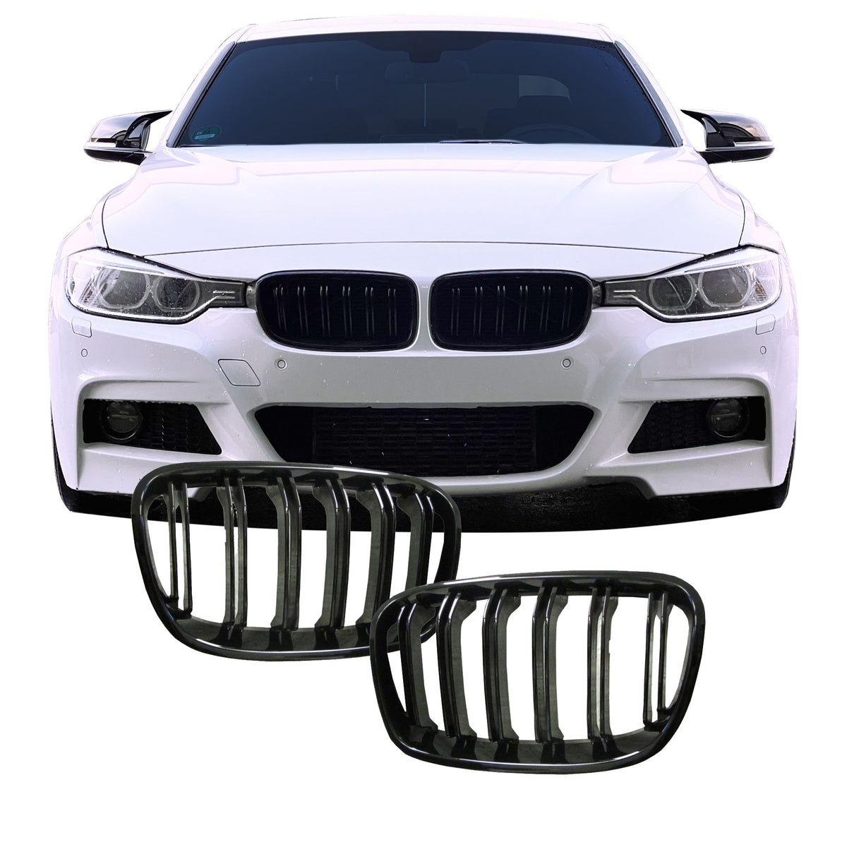 JOM Calandre pour BMW (F20/F21) 2011-2015 Doppelrippe Noir ABS Noir Brillant