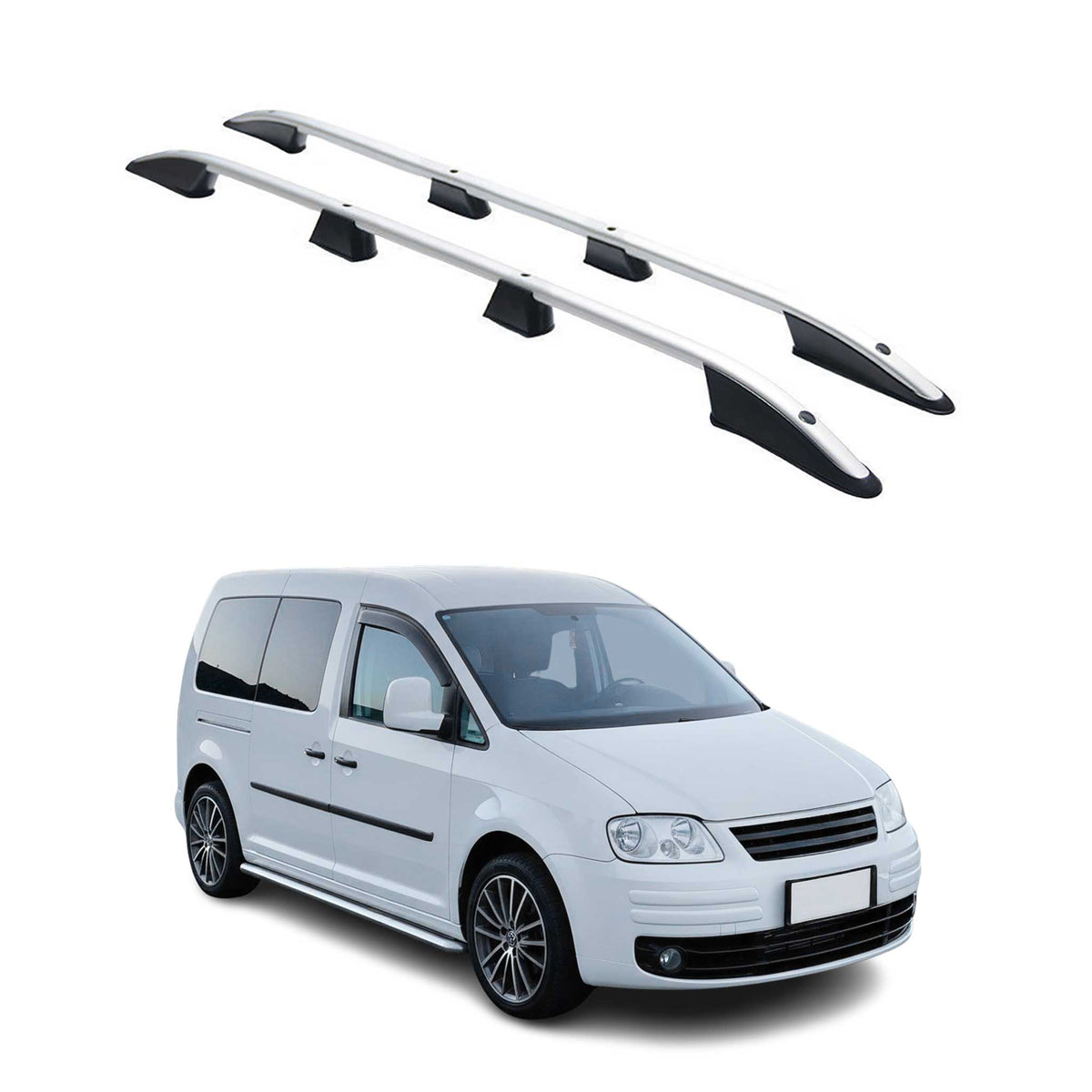 Barres de toit longitudinales pour VW Caddy Maxi 2003-15 L2 Long Aluminium Gris