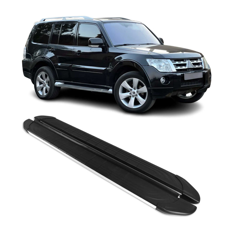 Marchepieds Latéraux pour Mitsubishi Pajero V80 2007-2024 Alu Gris Noir 2Pcs
