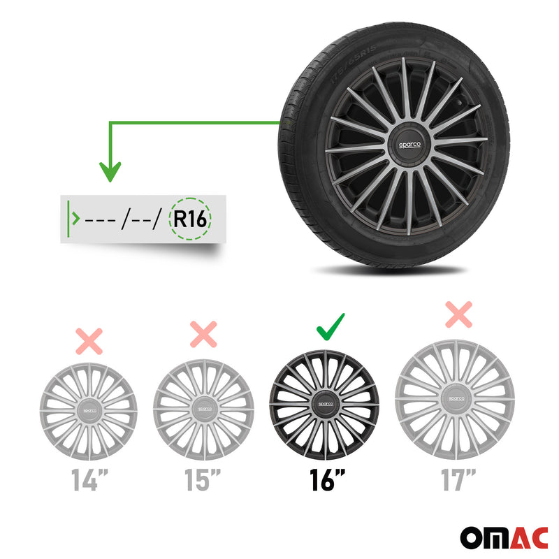 SPARCO Jeu Enjoliveurs de Roues 16 Pouces Noir ABS 4 piéces