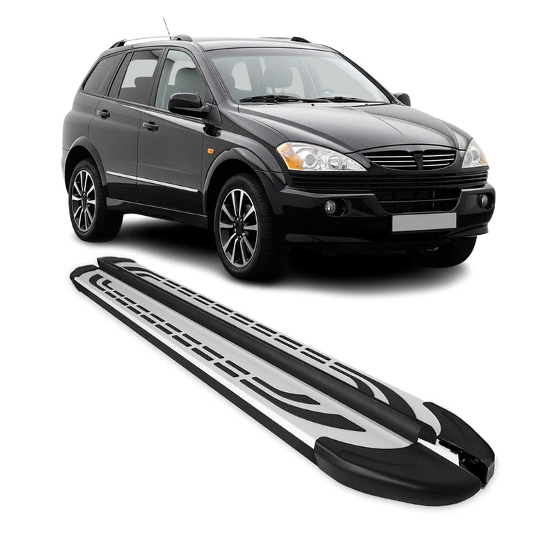 Marchepieds Latéraux pour Ssangyong Kyron 2005-2014 Aluminium Gris Noir 2Pcs