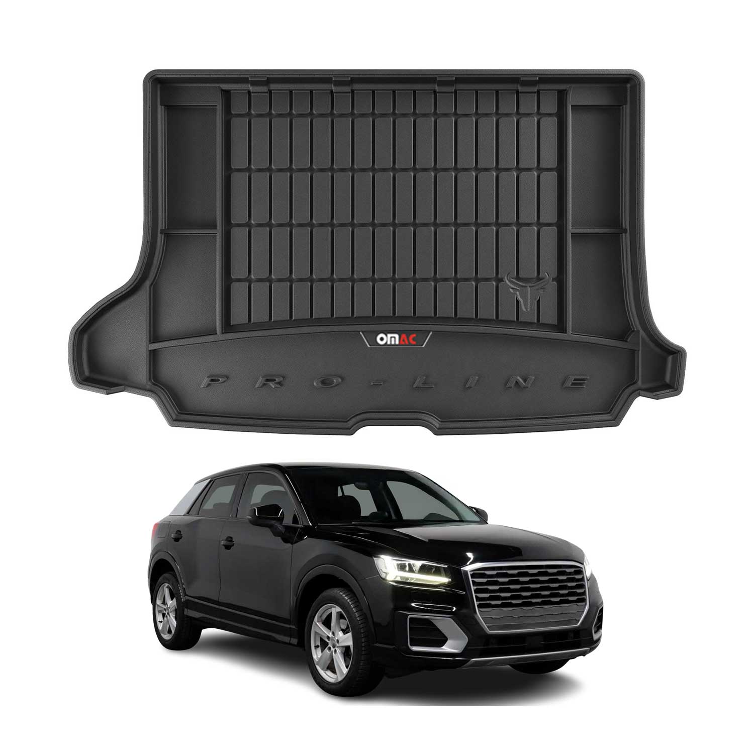 OMAC Tapis de coffre caoutchouc pour Audi Q2 2017-2026 Noir Premium