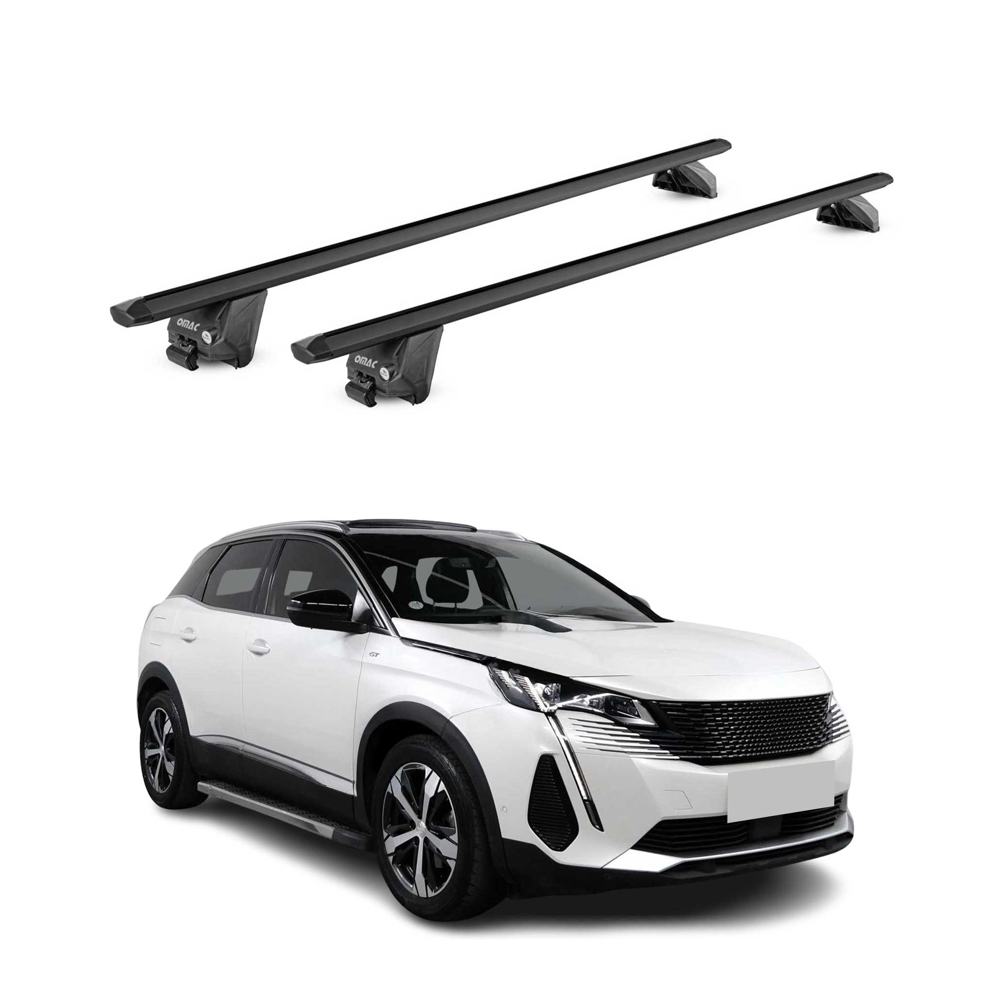 Barres de toit transversales pour Peugeot 3008 2016-2025 Alu Noir 2 pièces ABE
