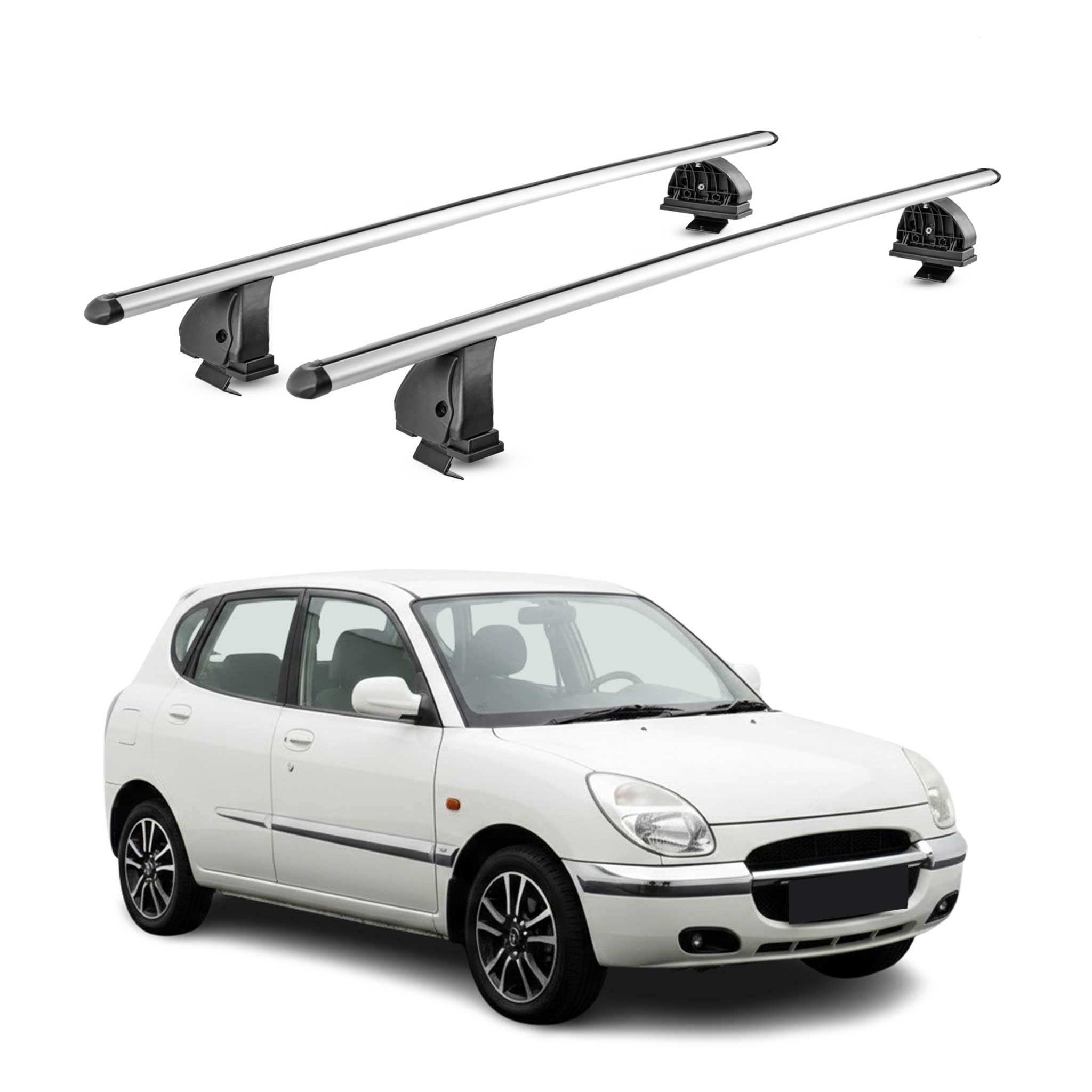 Barres de toit transversales Alu pour Daihatsu Sirion I 1998-2004 TÜV Gris 2Pcs