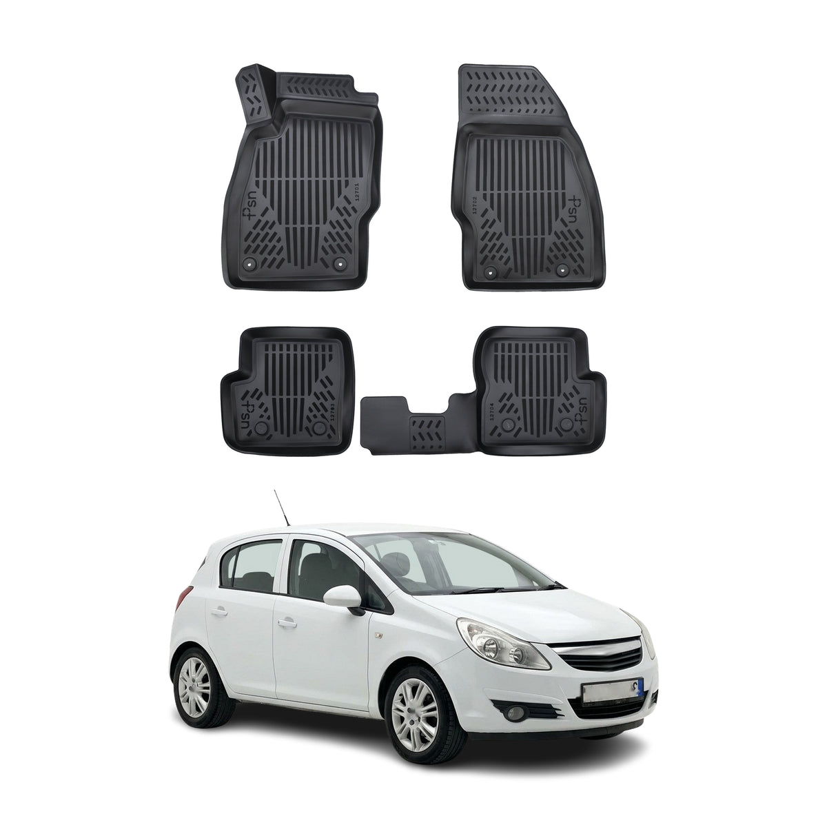 Tapis de sol pour Opel Corsa D 2006-2014 Noir 3D en Caoutchouc TPE 4x