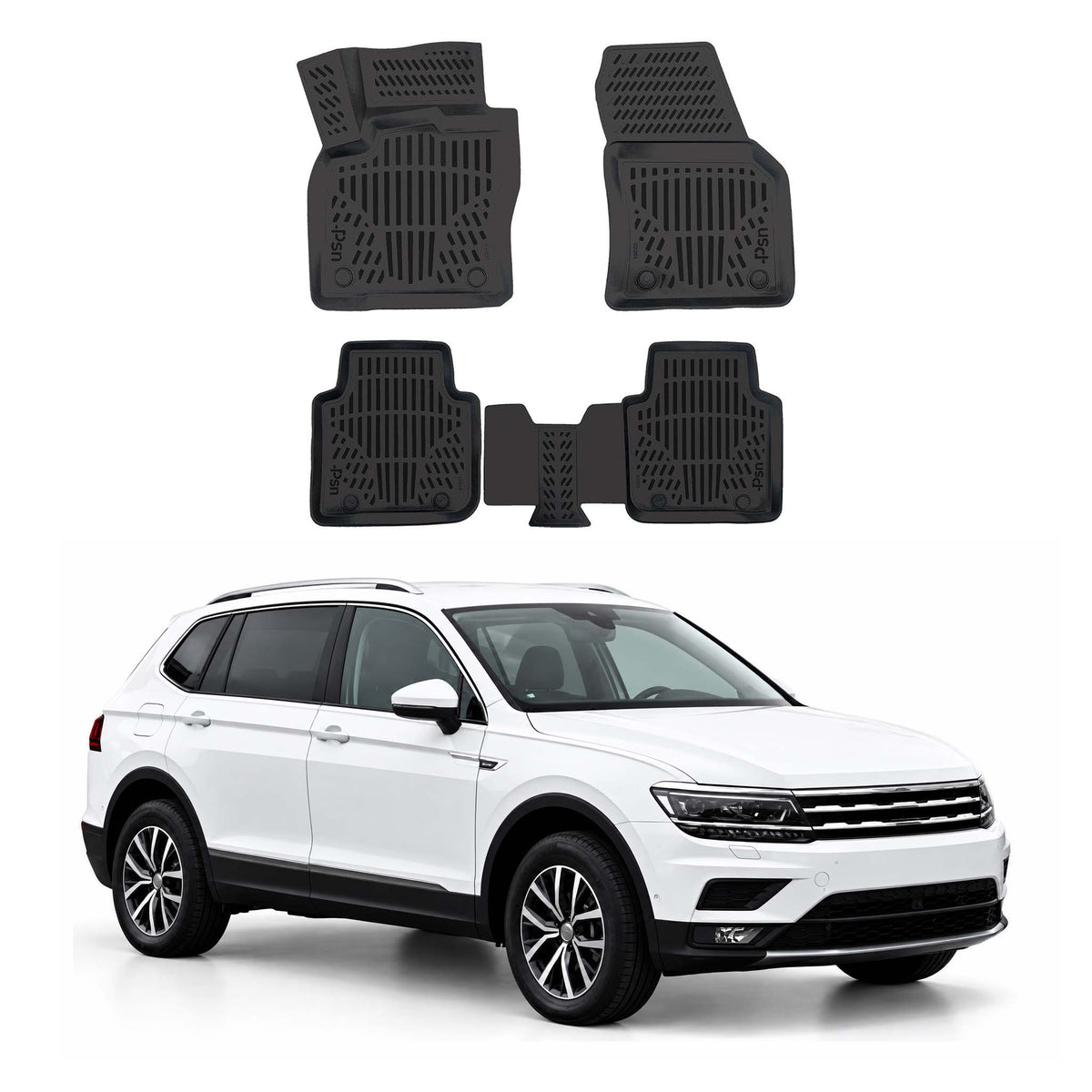 Tapis de sol pour VW Tiguan Allspace 2017-2024 Noir 3D en TPE 4Pcs