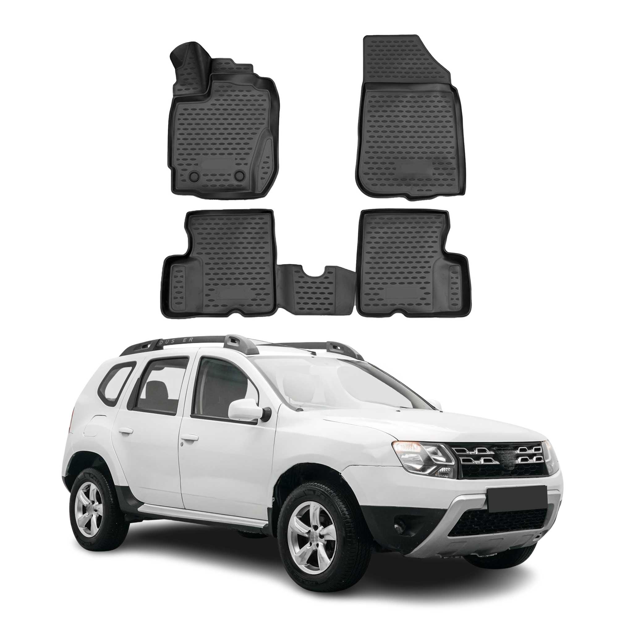 Tapis de sol pour Dacia Duster 2014-2018 4X4 en caoutchouc TPE 3D Noir 4Pcs