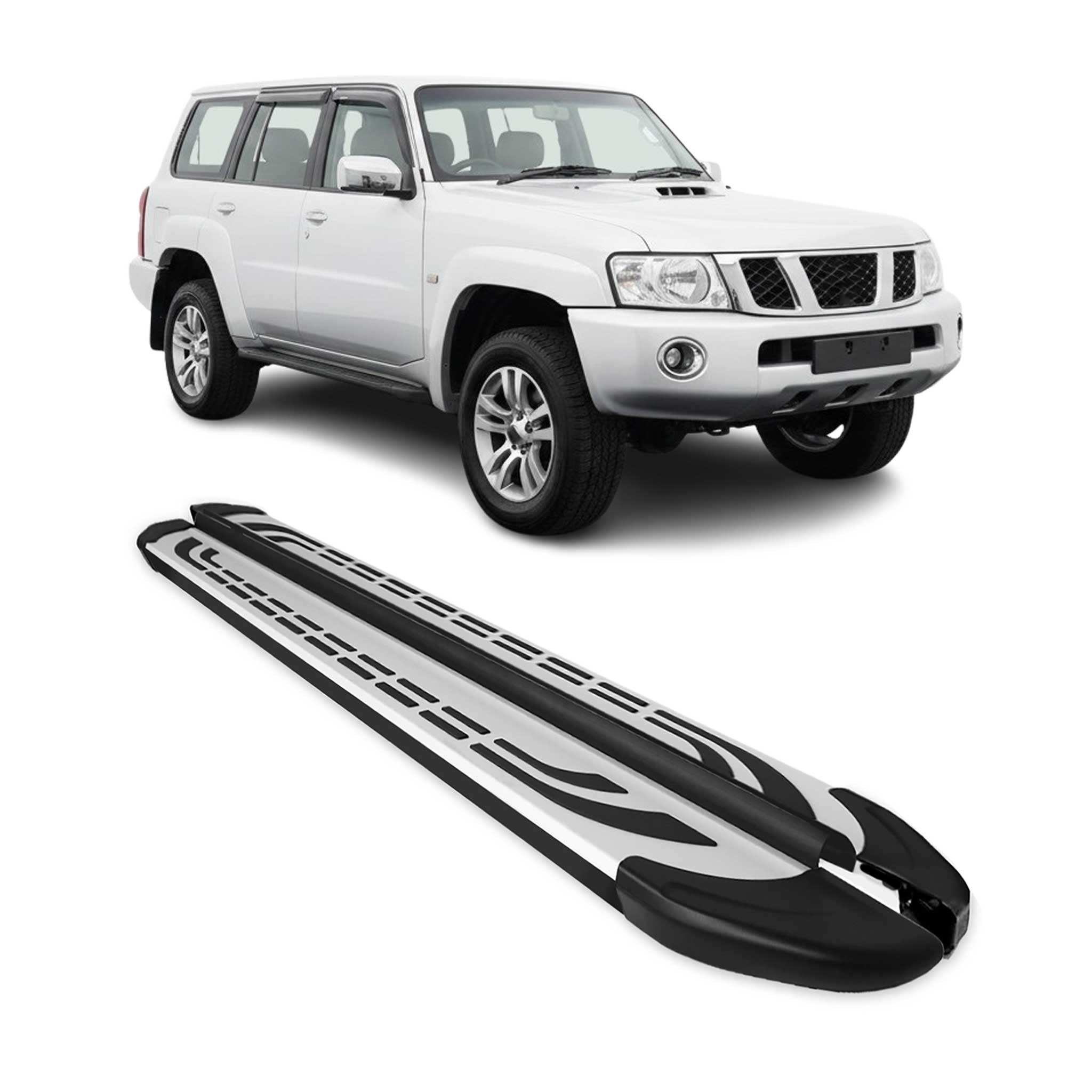 Marchepieds Latéraux pour Nissan Patrol 2010-2024 Aluminium Gris Noir 2x
