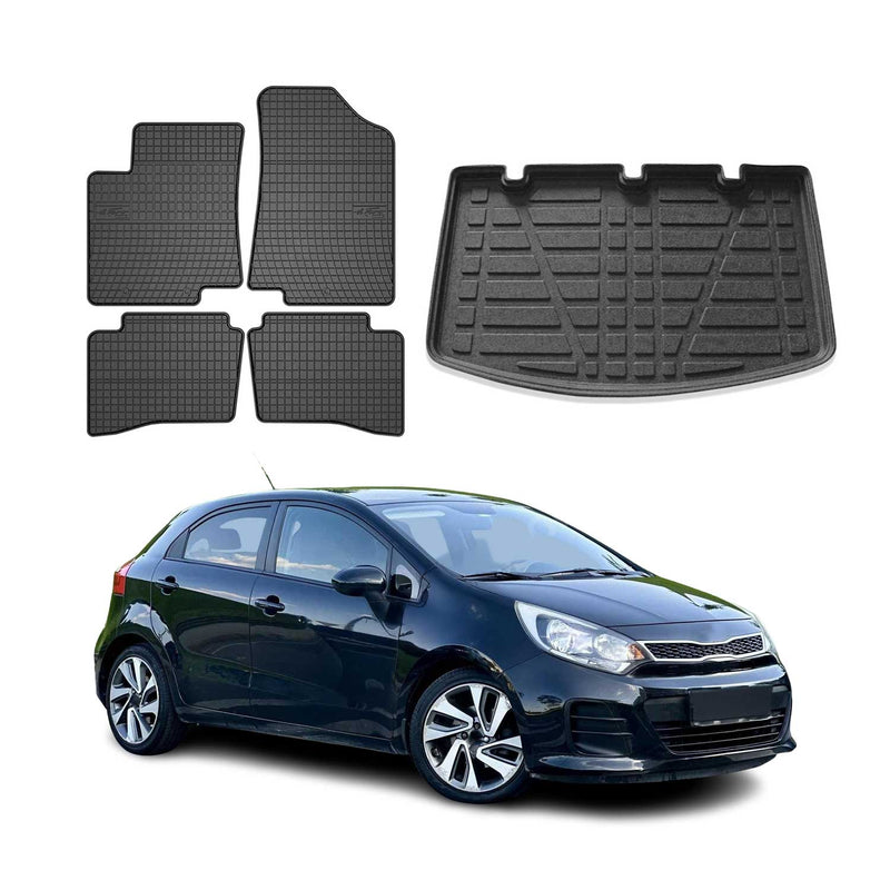 Kit Tapis de sol et coffre pour Kia Rio III 2011-2017 HB TPE Noir