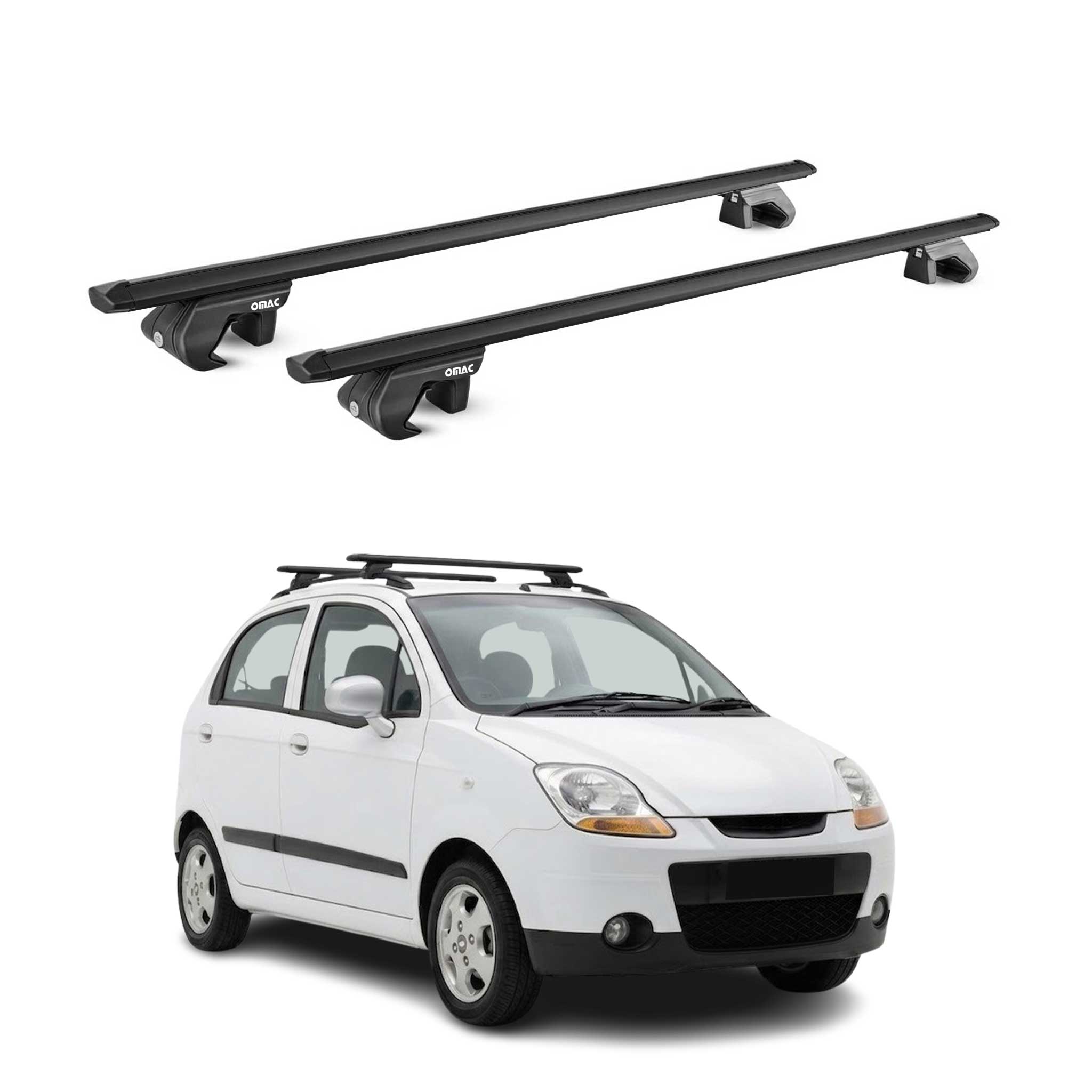 Barres de toit transversales pour Chevrolet Matiz 2005-2011 Aluminium Noir ABE