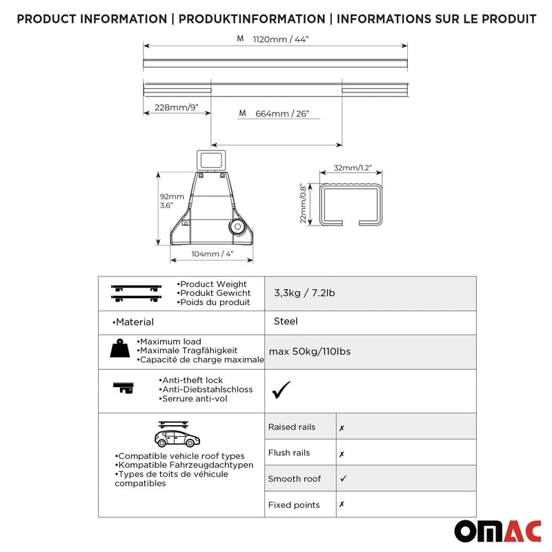 Barres Transversales Menabo pour Opel Ampera 2012-2016 Noir