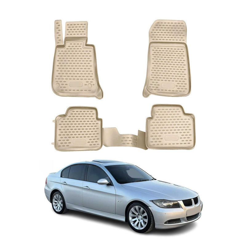 OMAC 3D Tapis de sol pour BMW Série 3 E90 E91 E92 2004-2013 caoutchouc Beige 4x