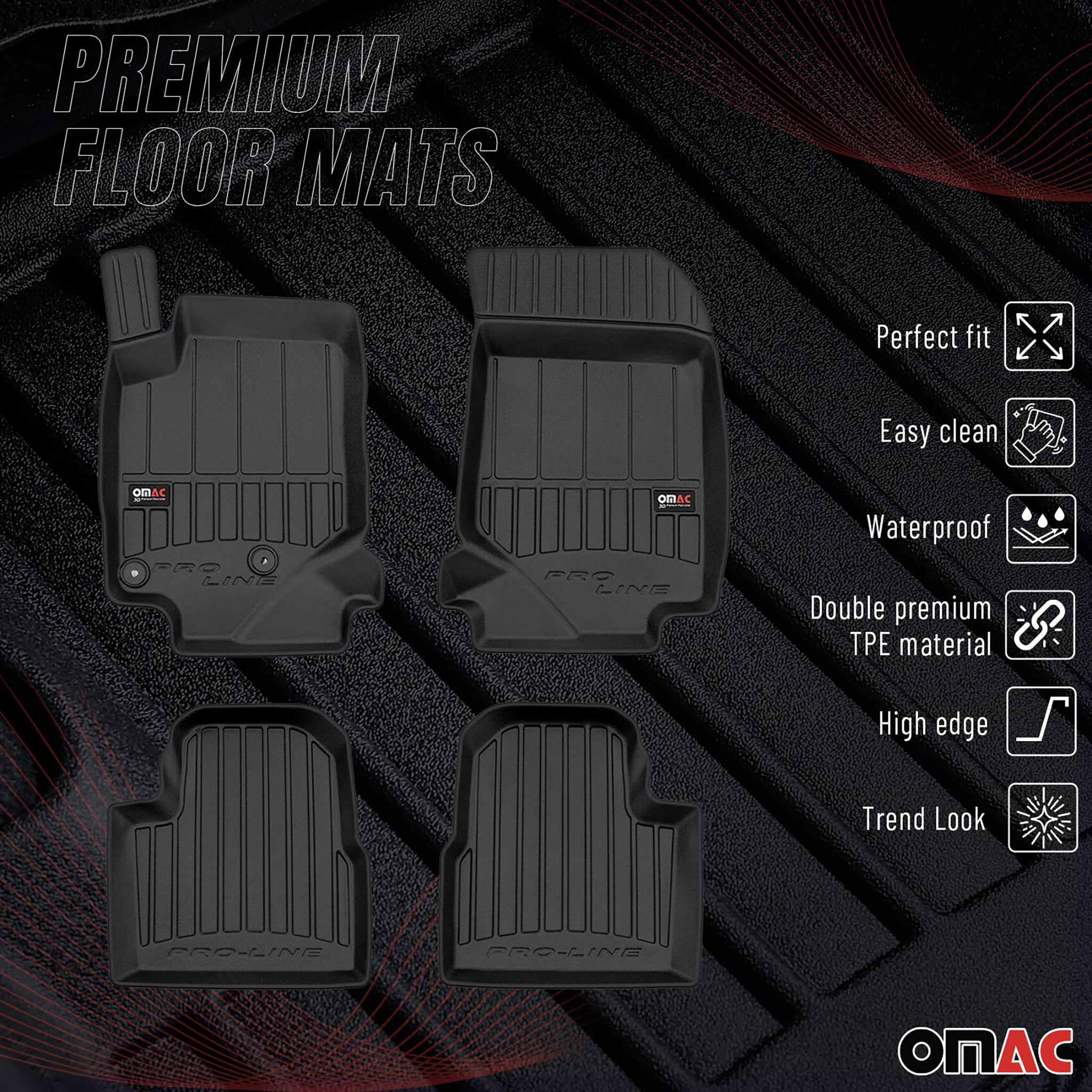 Tapis de Sol pour Peugeot 2008 2019-2022 Noir Caoutchouc