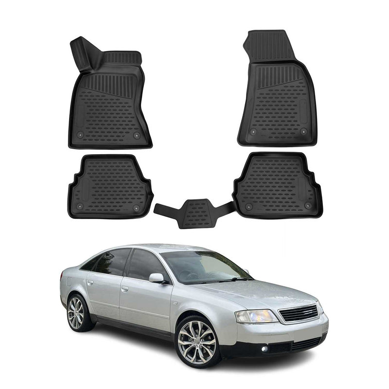 OMAC 3D Tapis de sol pour Audi A6 C5 Berline Break 1997-2004 caoutchouc Noir 4x
