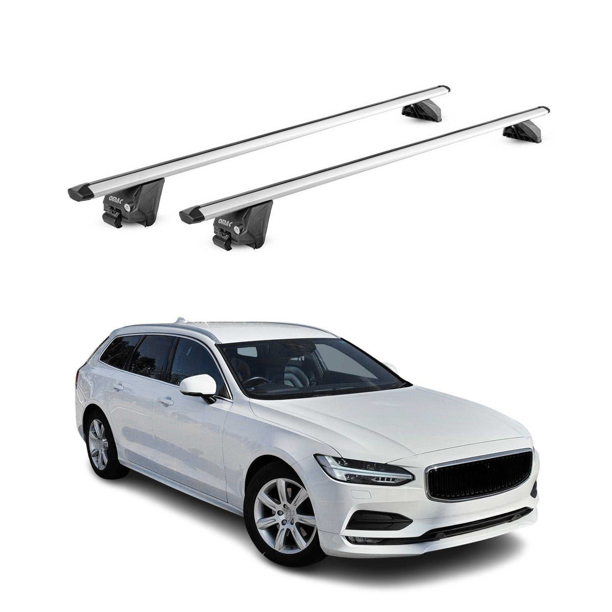 Barres de toit transversales pour Volvo V90 2016-2025 Alu Gris Argenté 2x ABE