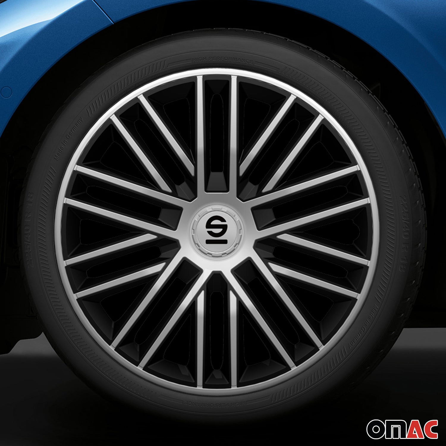 SPARCO Jeu Enjoliveurs de Roues 14 Pouces Argenté Noir ABS 4 pcs