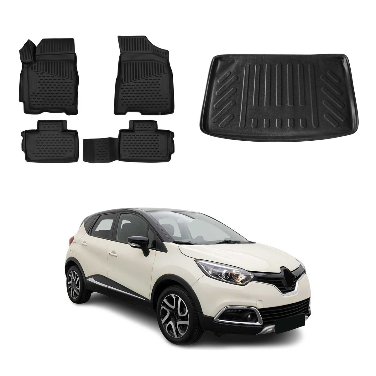 OMAC Kit Tapis de Sol et Coffre pour Renault Captur 2013-2019 Noir