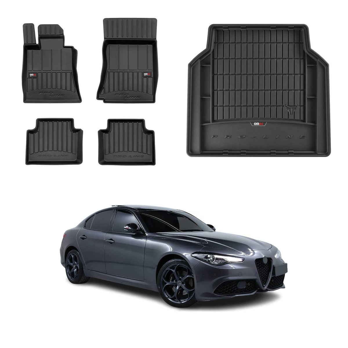 OMAC Kit Tapis de sol et coffre pour Audi Q5 8RB 2008-2017 3D Caoutchouc Noir