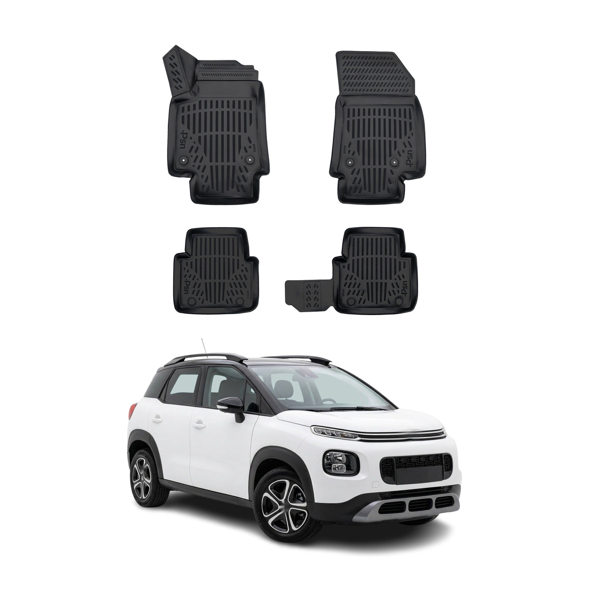 Tapis de sol pour Citroen C3 Aircross 2017-2024 Noir 3D en Caoutchouc TPE 4Pcs