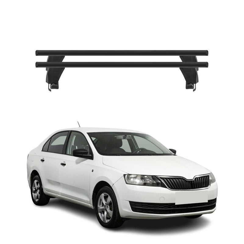 Menabo Barres de toit Transversales pour Skoda Rapid 2012-2019 Noir ABE 2x