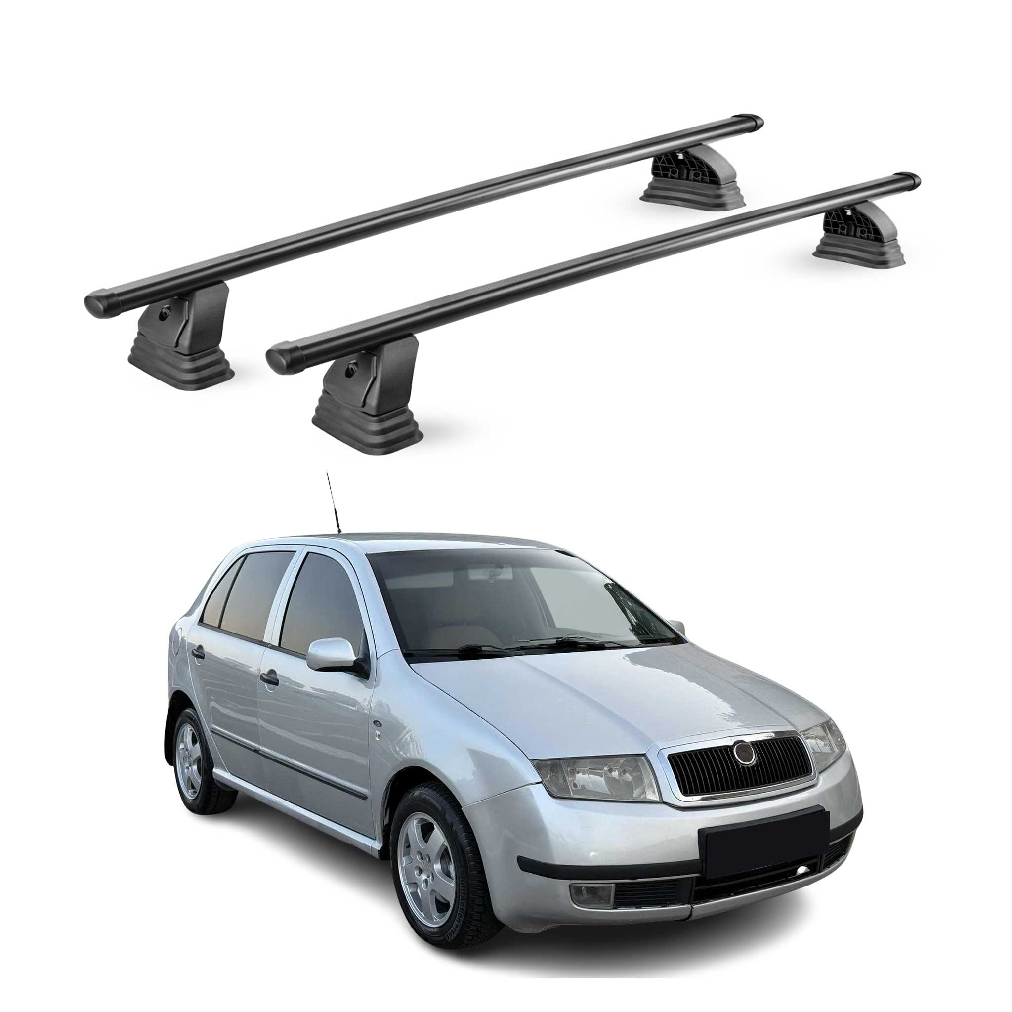 Barres de toit transversales acier pour Skoda Fabia I 1999-2007 5Portes Noir 2x