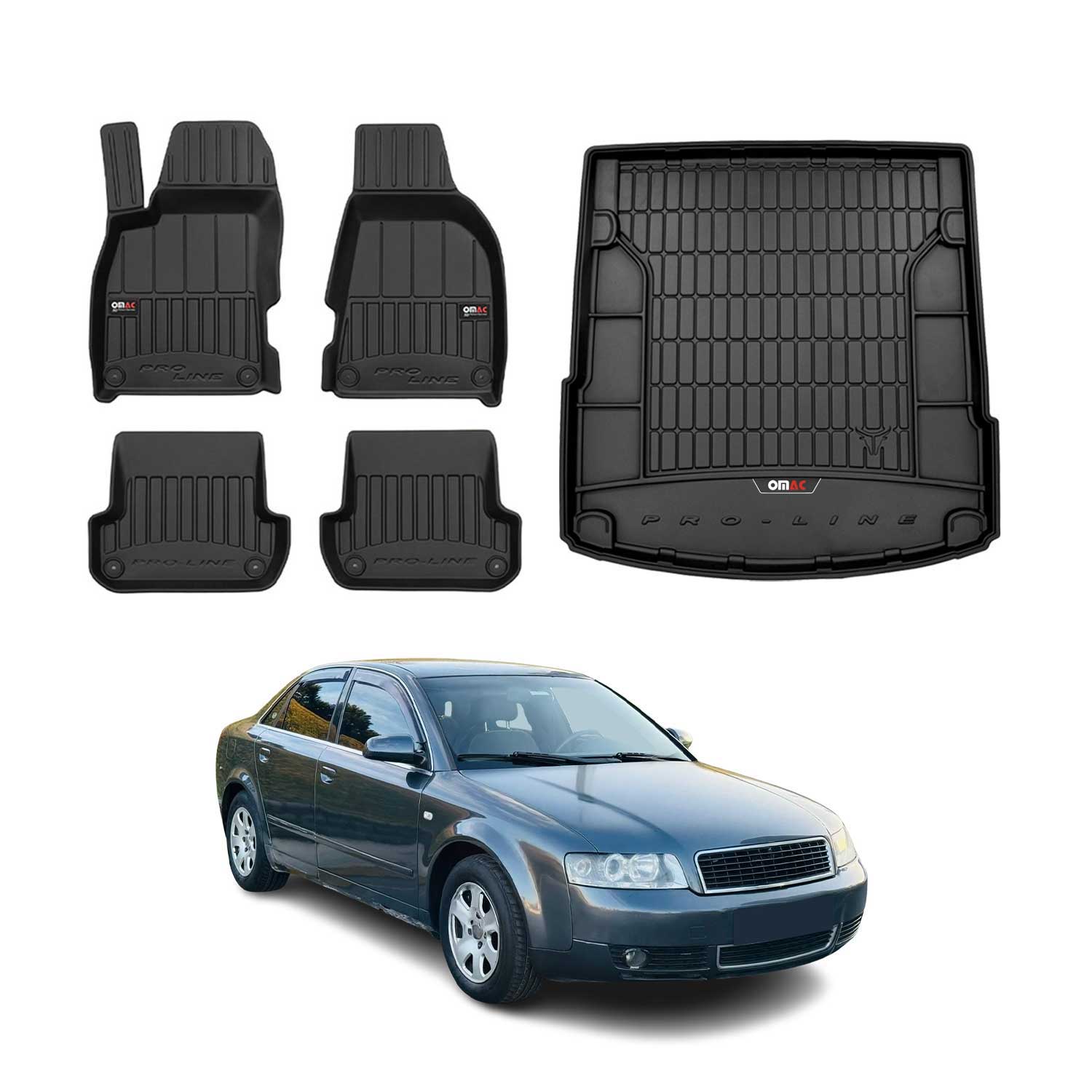 OMAC Kit Tapis de sol et coffre pour Audi A4 B6 Berline 2001-04 Premium Noir