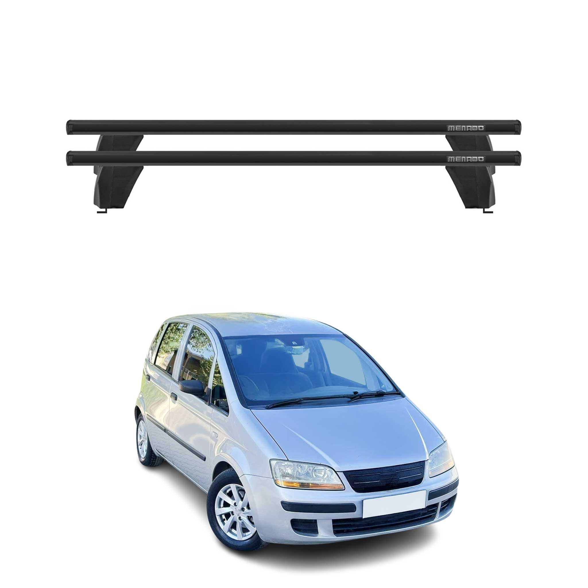 Menabo Barres de toit Transversales pour Fiat Idea 2005-2012 Alu Noir ABE 2x