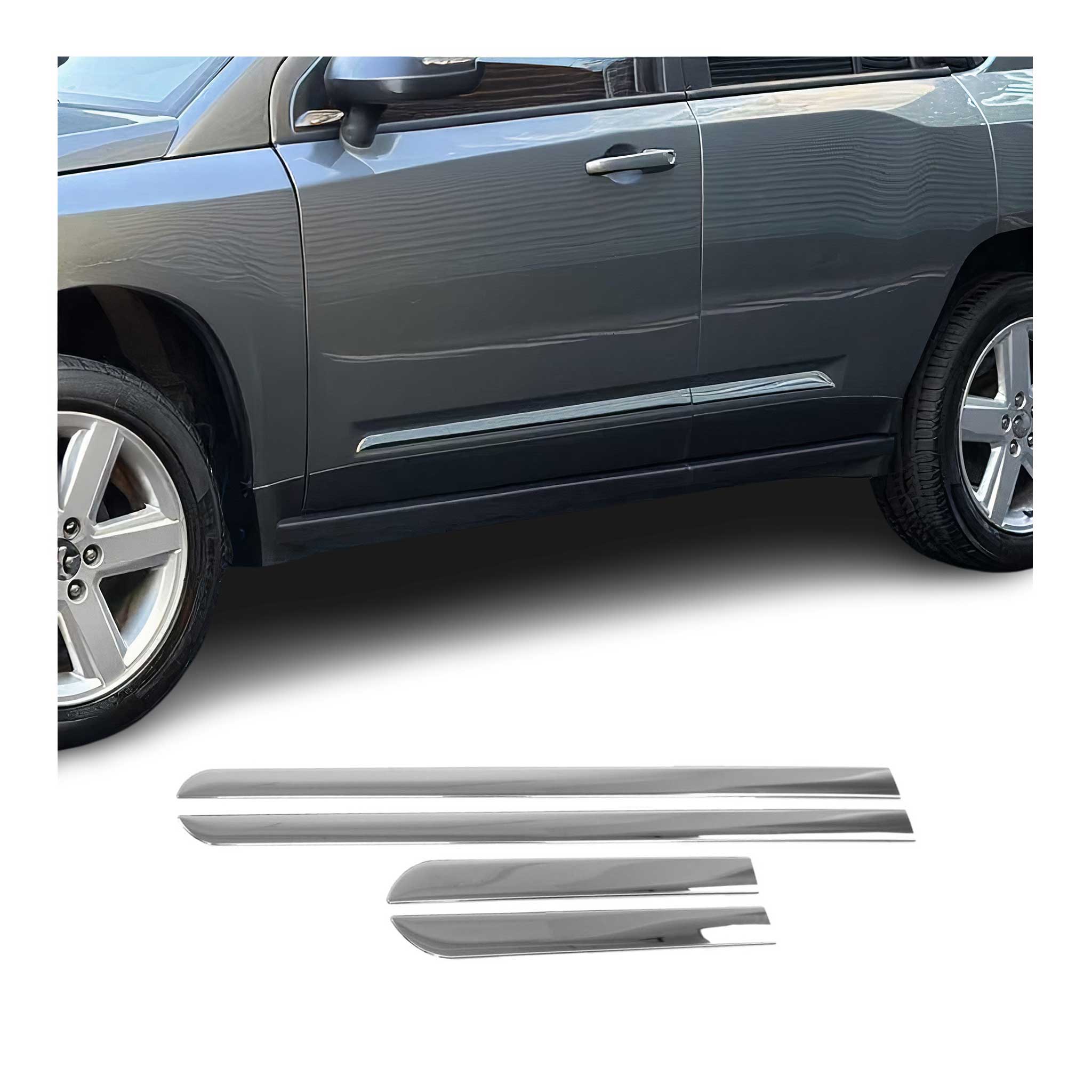 Garniture Baguette de porte latérale pour Jeep Compass 2006-2016 acier inox 4Pcs