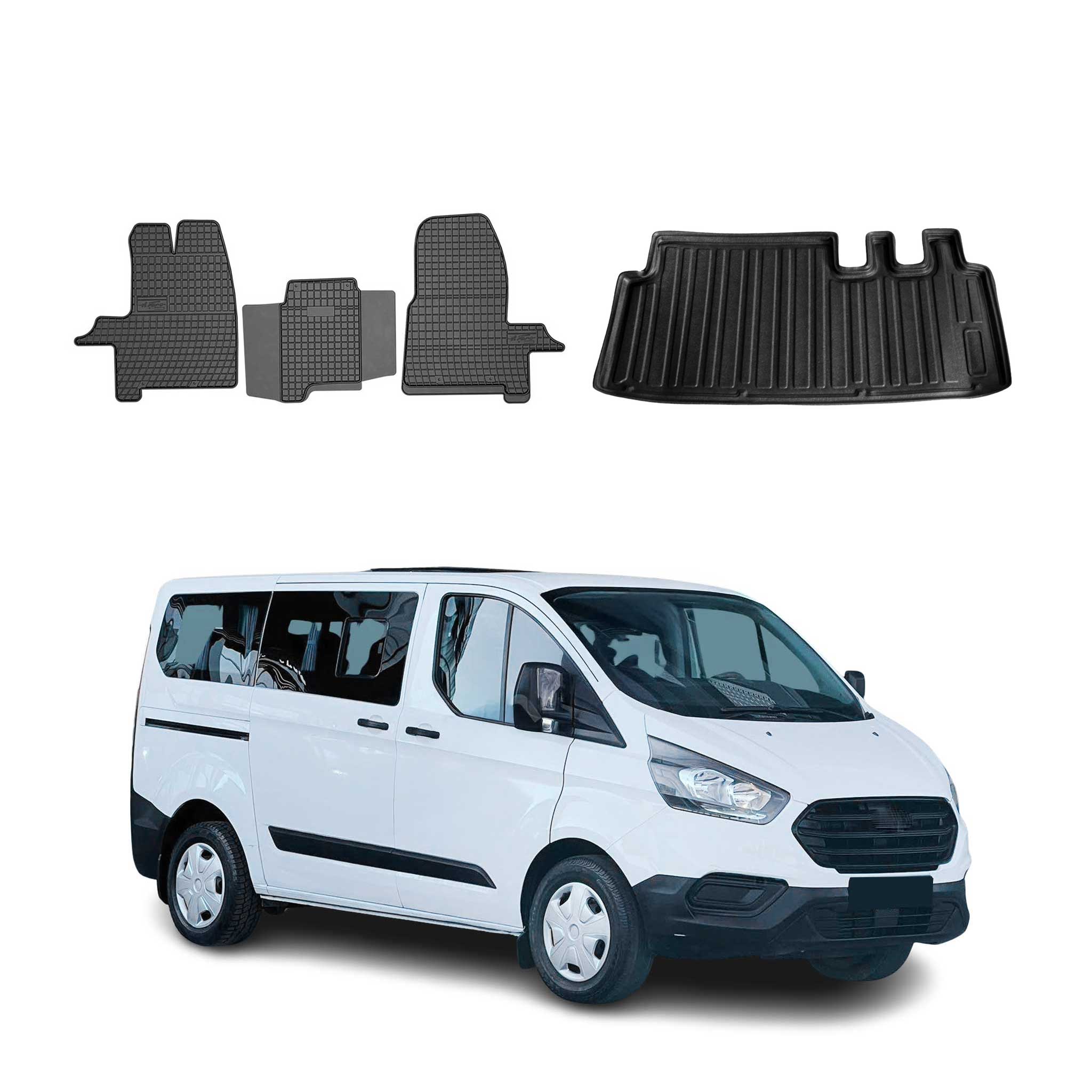 Kit Tapis de sol et coffre pour Ford Tourneo Custom 2012-2024 TPE Noir